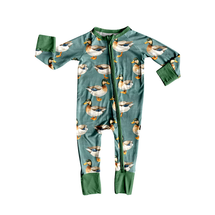 Preorder (moq 20)Baby Boys Bamboo Ducks Western Zippy Footie Rompers