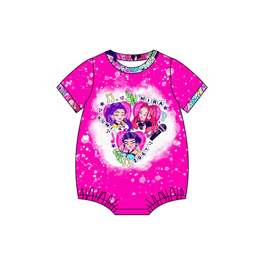 Preorder (moq 5)Baby Girls Pink Short Sleeve Cartoon Girls Flowers Ruffle Rompers