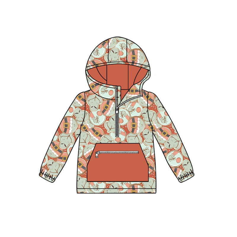 Preorder(moq 5)Baby Boys Green Faces Pocket Zipper Christmas Hoodie Tops
