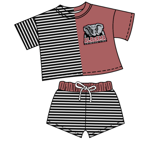 Preorder moq 5 Baby Girls Short Sleeve Stripe Shirt Top Short Team Clothes Set