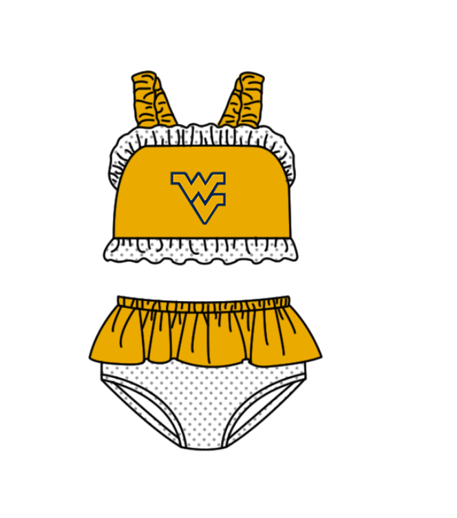 Preorder moq 5 Baby Girls Strap Yellow WV Vest Top Bummies Short Team Swimsuits