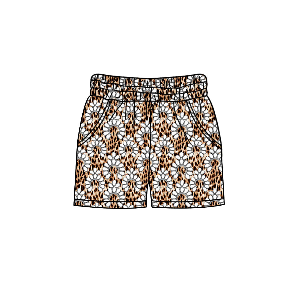 Preorder (moq 5)Adult Women Leopard Turquoises Western Pockets Shorts Bottom