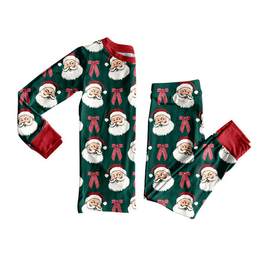 Preorder (moq 5)Baby Girls Red Bows Santa Top Pant Christmas Pajamas Set