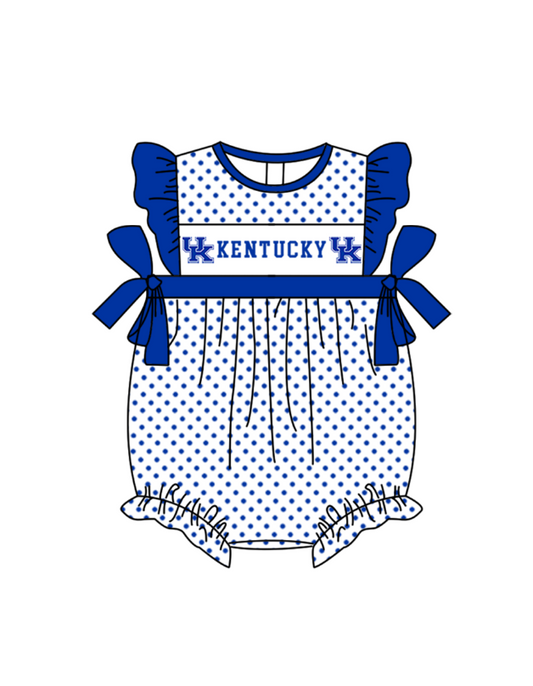 Preorder (moq 5)Baby Girls Flutter Sleeve UK Polka Dots Team Ruffle Rompers