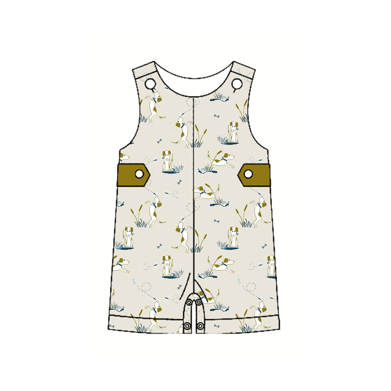 Preorder(moq 5)Baby Infant Boys Sleeveless Dogs Bees Button Rompers