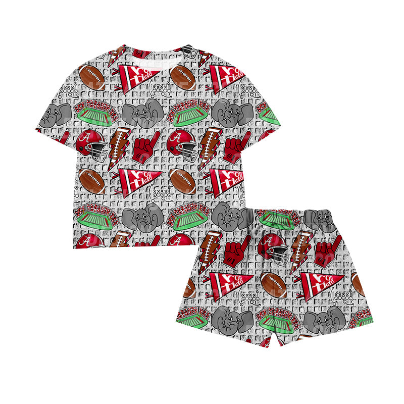 Preorder moq 5 Baby Girls Footballs Elephants Top Short Team Waffle Clothes Set