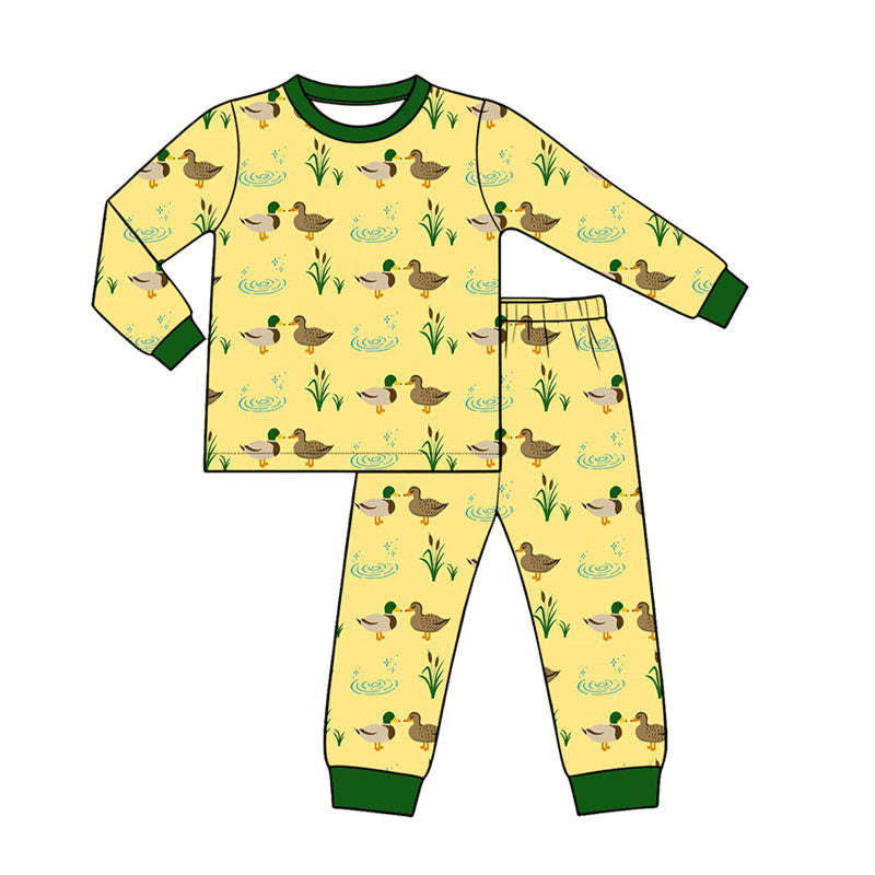 Preorder (moq 5) Baby Boy Clothes Mallard Duck Reeds Water Allover Print Long Sleeve Top Jogger Pant Pajama Set