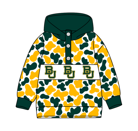 Preorder(moq 8)Baby Boys Green Yellow Camo BU Team Button Hoodies Top