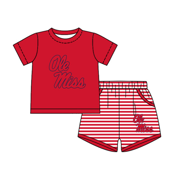 Preorder moq 5 Baby Boys Short Sleeve Ole Miss Top Stripe Short Team Clothes Sets