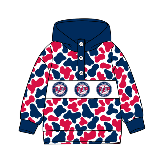 Preorder(moq 8)Baby Boys Red Blue Camo Twins Team Button Hoodies Top