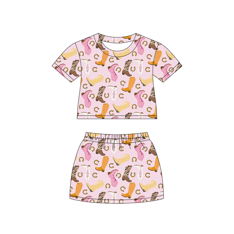 Preorder (moq 5)Baby Girls Colorful Boots Top Skirt Shorts Western Clothes Set