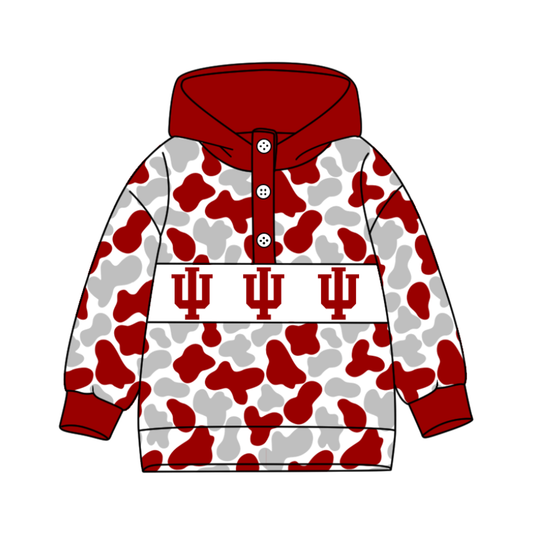 Preorder(moq 8)Baby Boys Red Grey Camo Anchors Team Button Hoodies Top