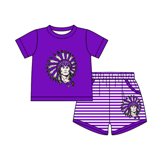 Preorder moq 5 Baby Boys Short Sleeve Top Stripe Short Team Clothes Sets