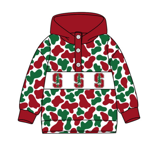Preorder(moq 8)Baby Boys Red Green Camo S Trees Team Button Hoodies Top