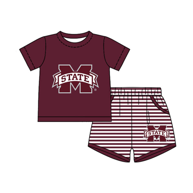 Preorder moq 5 Baby Boys Short Sleeve M State Top Stripe Short Team Clothes Sets