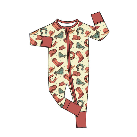 Preorder (moq 5)Baby Boys Boots Hats Western Two Way Zip Convertible Rompers