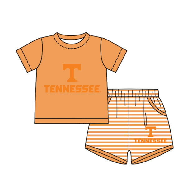 Preorder moq 5 Baby Boys Short Sleeve Tennessee Top Stripe Short Team Clothes Sets