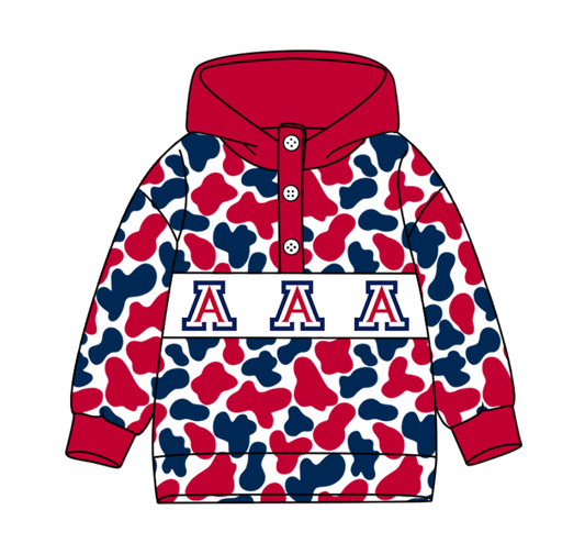 Preorder(moq 8)Baby Boys Red Blue Camo A Team Button Hoodies Top