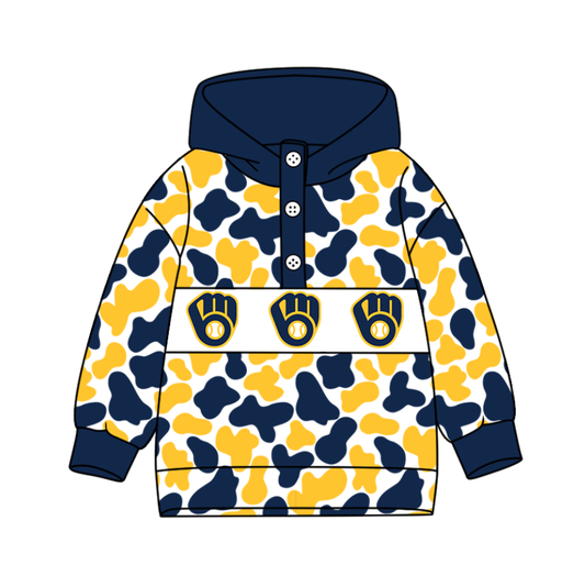 Preorder(moq 8)Baby Boys Navy Yellow Camo Gloves Team Button Hoodies Top