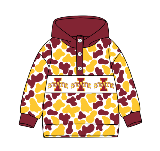 Preorder(moq 8)Baby Boys Red Yellow Camo State Team Button Hoodies Top