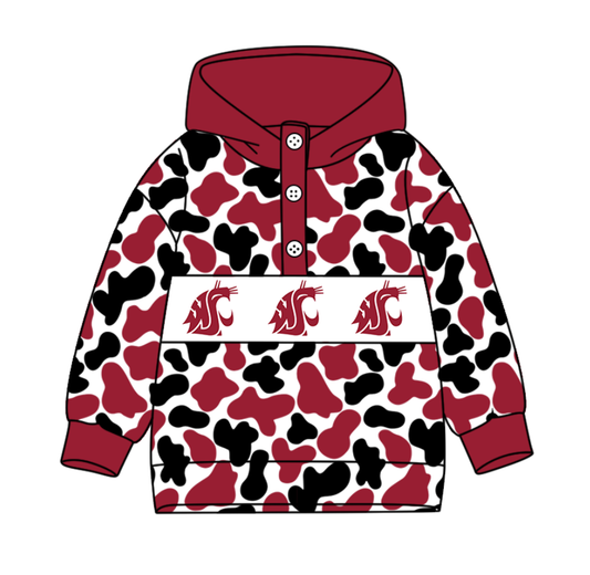 Preorder(moq 8)Baby Boys Red Black Camo Team Button Hoodies Top