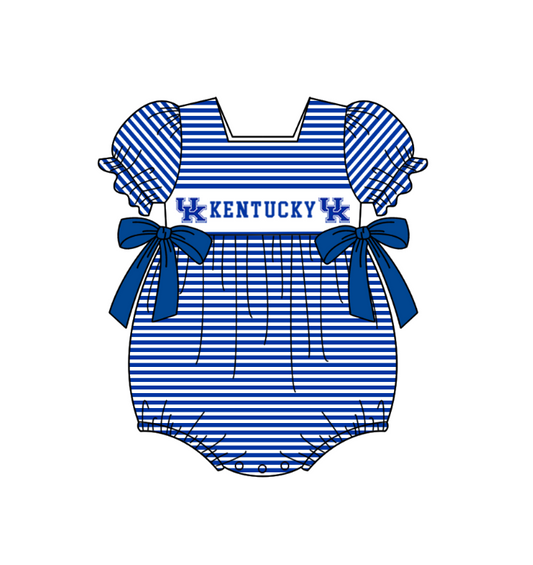 preorder(moq 5) Baby Girls Hot Blue Short Sleeve UK Team Stripe Ruffle Rompers