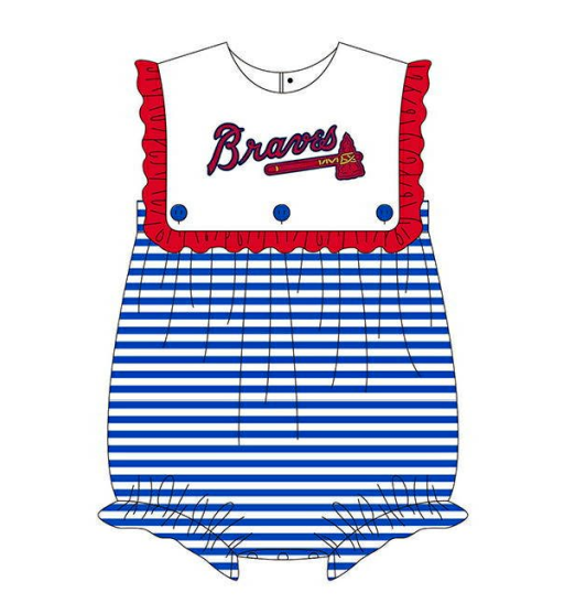Preorder (moq 5)Baby Girls Sleeveless Atlanta Braves Team Ruffle Rompers