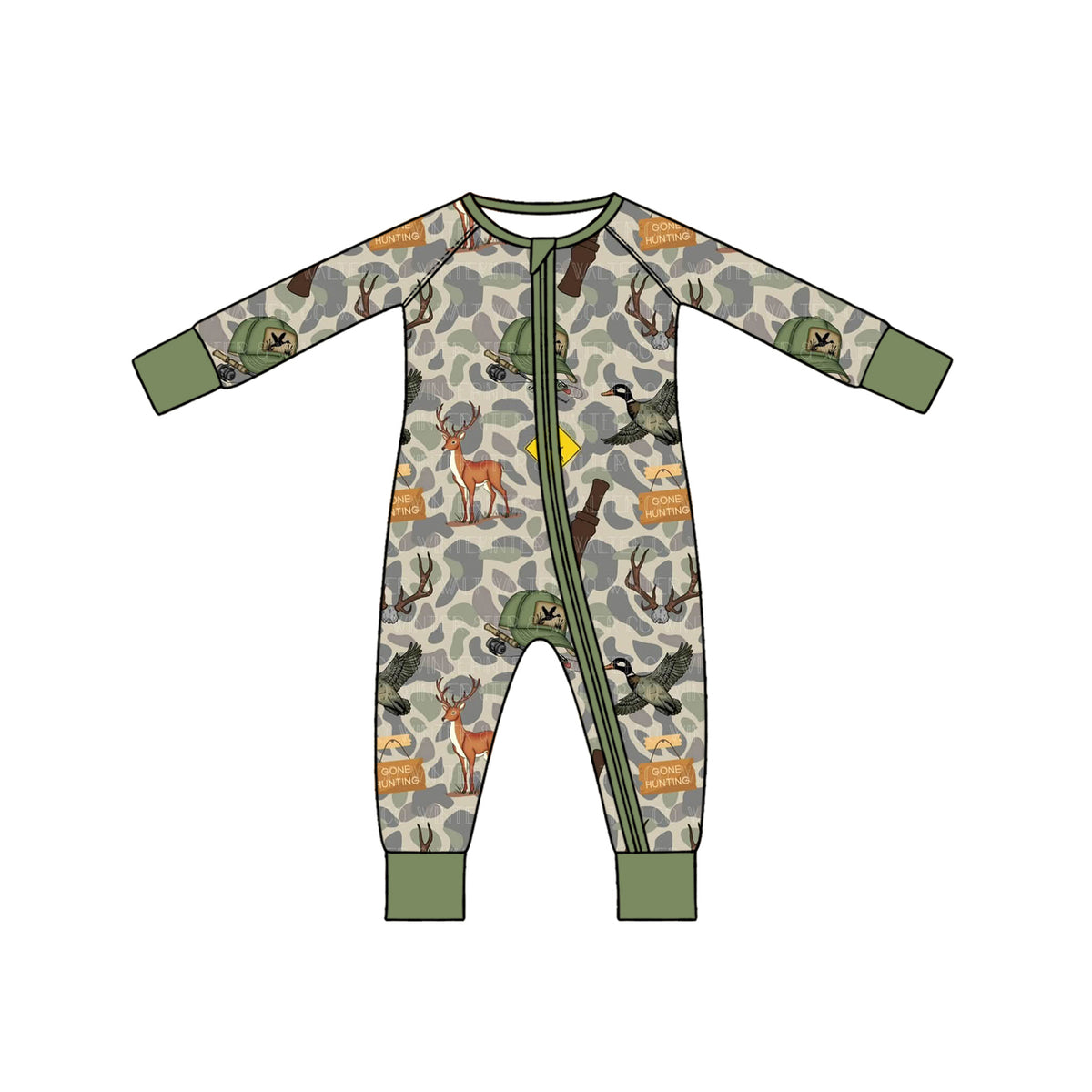 Preorder (moq 5) Baby Boy Clothes Hunting Deer Duck Camo Print Long Sleeve Zipper Baby Jumpsuit