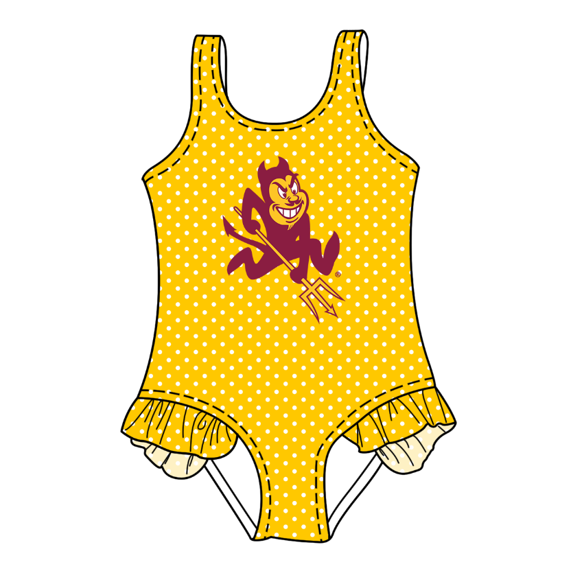 Preorder moq 5 Baby Girls Sleeveless Yellow Polka Dots Anchors Team Swimsuits