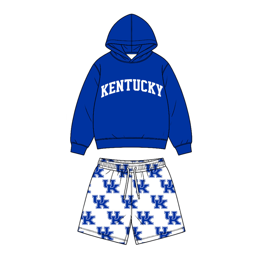 Preorder (moq 5) Baby Boy Clothes Kentucky Letter Logo Print Long Sleeve Hoodie & Elastic Waist Short Set