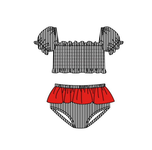 Preorder moq 5 Baby Girls Black Stripe Vest Top Bummies Short Team Swimsuits