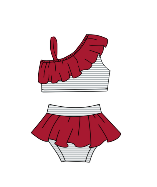 Preorder moq 5 Baby Girls Grey Stripe Vest Top Bummies Short Team Swimsuits