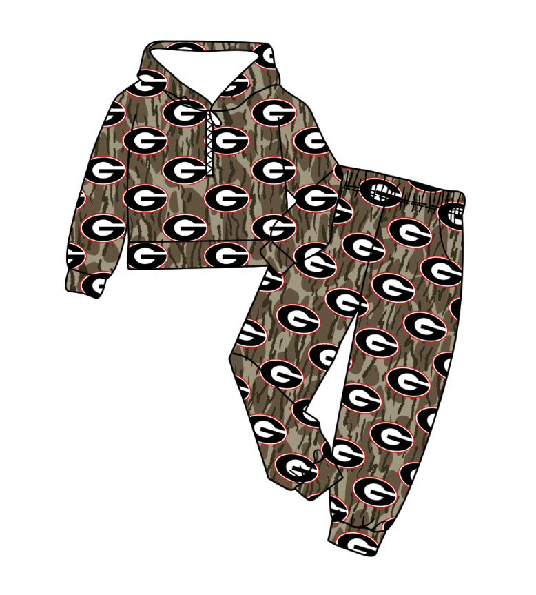 Preorder(moq 5) Baby Boys Olive Camo G Zipper Hoodies Pockets Pants Team Clothes Sets