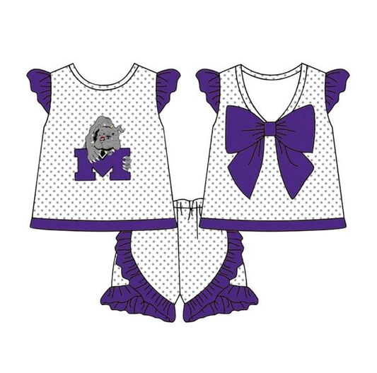 Preorder (moq 5)Baby Girls Polka Dots Back Bow Tunic Ruffle Short Team Clothes Sets
