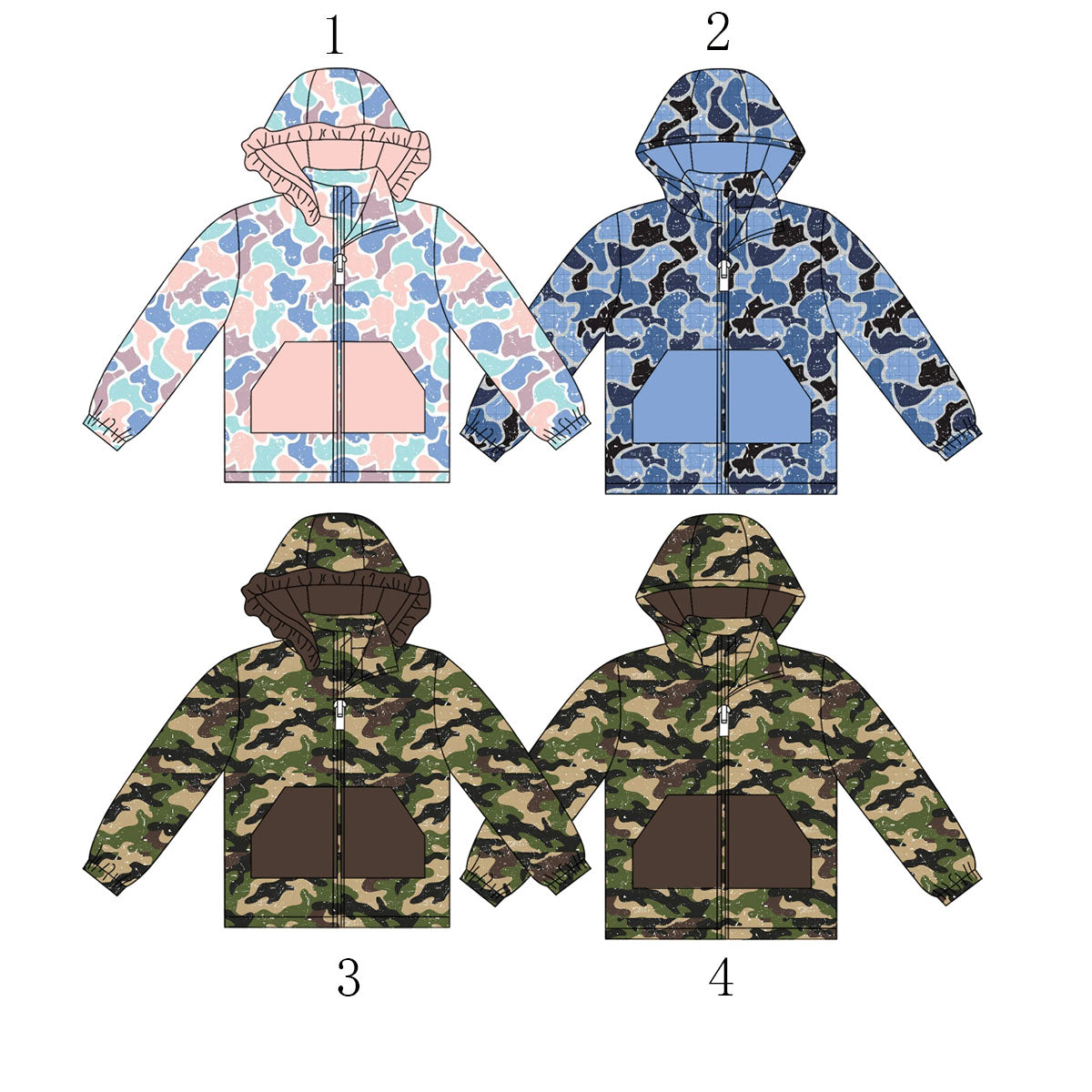 Preorder (moq 5)Baby Boys Girls Western Camo Pockets Zipper Hoodies Top