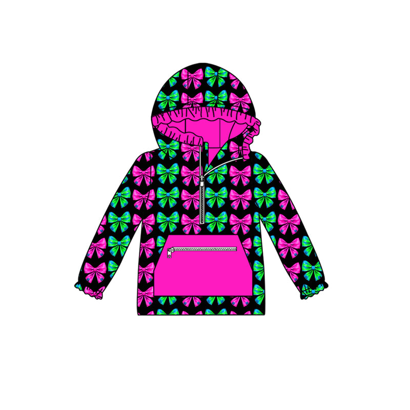 Preorder (moq 5)Baby Girls Long Sleeves Colorful Bows Plaid Pocket Zipper Hoodies Top