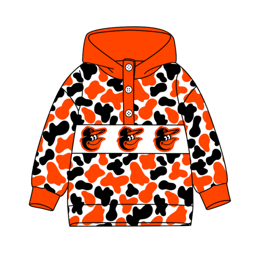 Preorder(moq 8)Baby Boys Black Orange Camo Team Button Hoodies Top