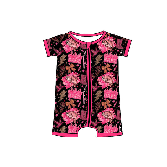 Preorder (moq 5)Baby Girls Pink Deer Ducks Fishing Hunting Zipper Shorts Rompers