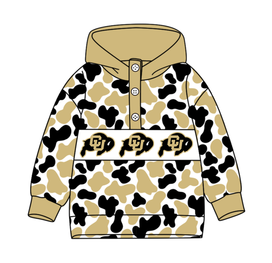 Preorder(moq 8)Baby Boys Khaki Black Camo CU Bulls Team Button Hoodies Top