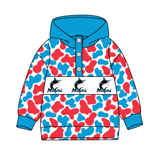 Preorder(moq 8)Baby Boys Blue Peach Camo Miami Team Button Hoodies Top
