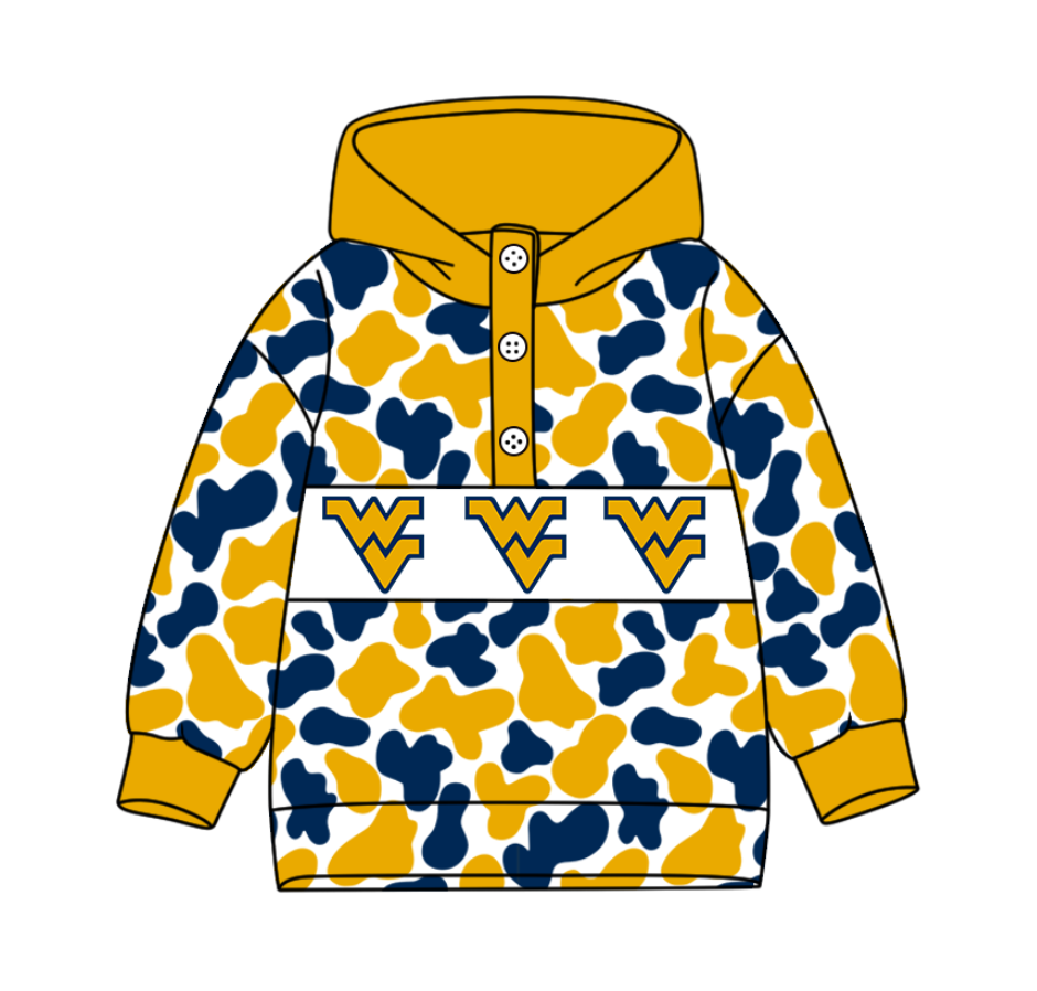 Preorder(moq 8)Baby Boys Blue Yellow Camo WV Team Button Hoodies Top