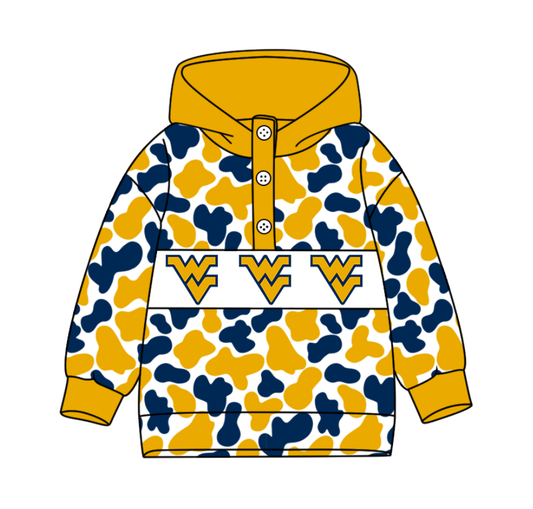 Preorder(moq 8)Baby Boys Blue Yellow Camo WV Team Button Hoodies Top