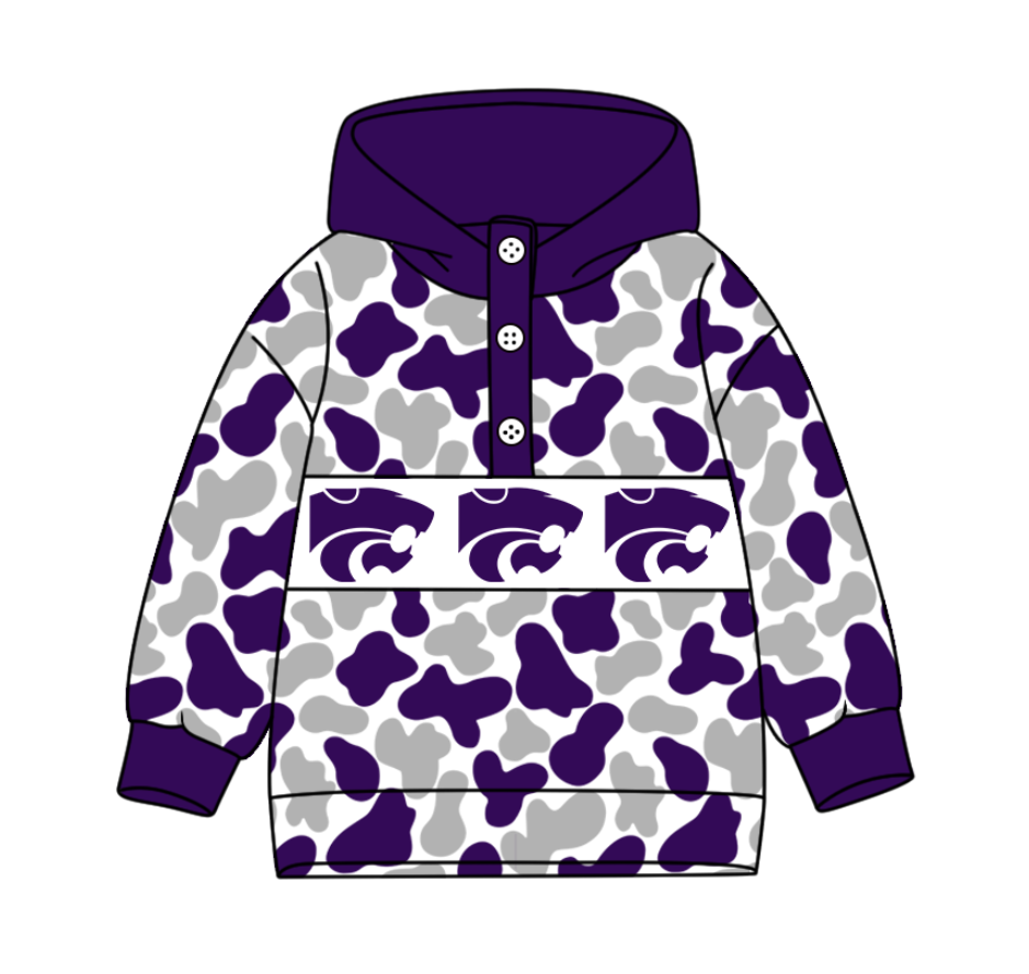 Preorder(moq 8)Baby Boys Purple Grey Camo Leopards Team Button Hoodies Top