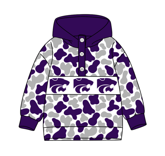 Preorder(moq 8)Baby Boys Purple Grey Camo Leopards Team Button Hoodies Top