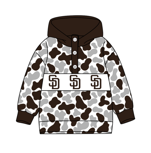 Preorder(moq 8)Baby Boys Brown Grey Camo SD Team Button Hoodies Top