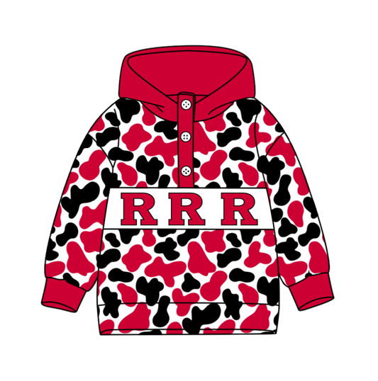 Preorder(moq 8)Baby Boys Red Black Camo R Team Button Hoodies Top