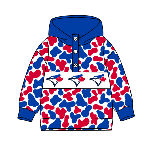 Preorder(moq 8)Baby Boys Red Blue Camo Team Button Hoodies Top