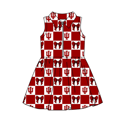 Preorder (moq 5) Baby Girls Sleeveless Bows Indiana Checked Team Zip Knee Length Dress