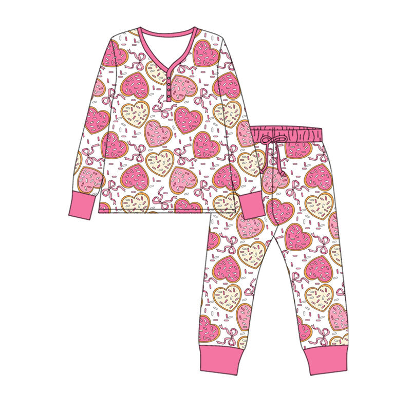 Preorder(moq 5) Adult Women Sprinkles Hearts Bows Top Pants Valentine Pajamas Sets
