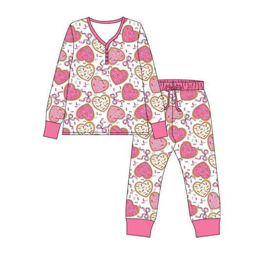 Preorder(moq 5) Adult Women Sprinkles Hearts Bows Top Pants Valentine Pajamas Sets